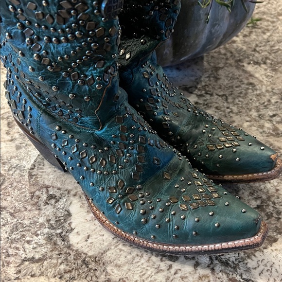 Johnny Ringo Teal Studded Heeled Boots - Picture 3 of 12